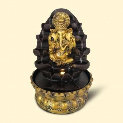 Beautiful Lord Ganesha Water Fountain Show Piece for Diwali Gifts for Living Room Waterfall Decorative Item with Led Light and Mini Motor Pump (332, Multicolor)