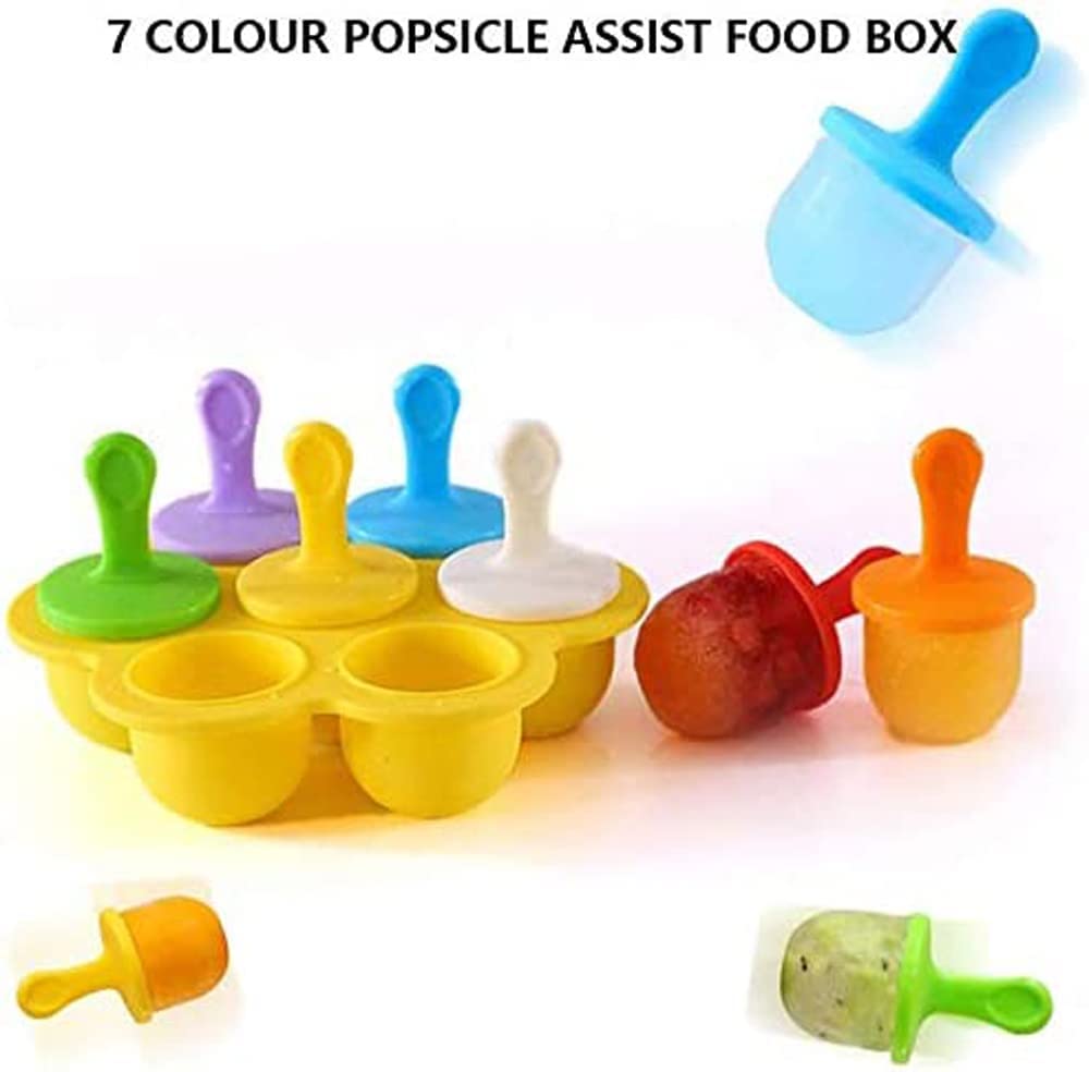 Silicone Baby Popsicle Molds BPA Free Non-Stick Ice Pop Maker Kids Ice Cream Multicolor (IC7-1)