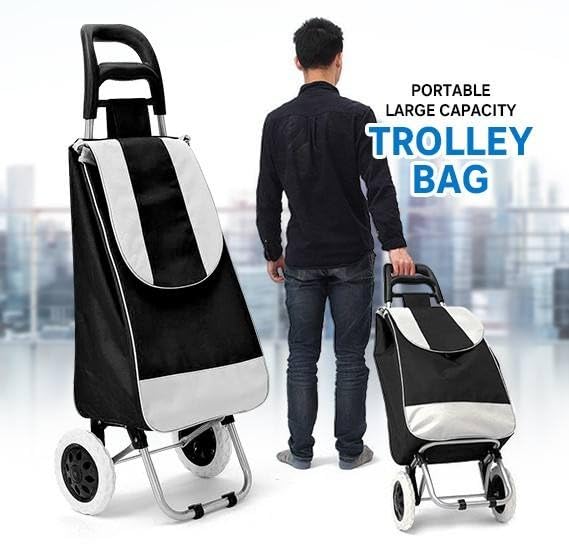Foldable Shopping Trolly Luggage Bag Vegetable Trolley with Wheel Easy to Carry Travelling Luggage Trolley Bag with Good Looking and Easy Carring SD-1 (Black)