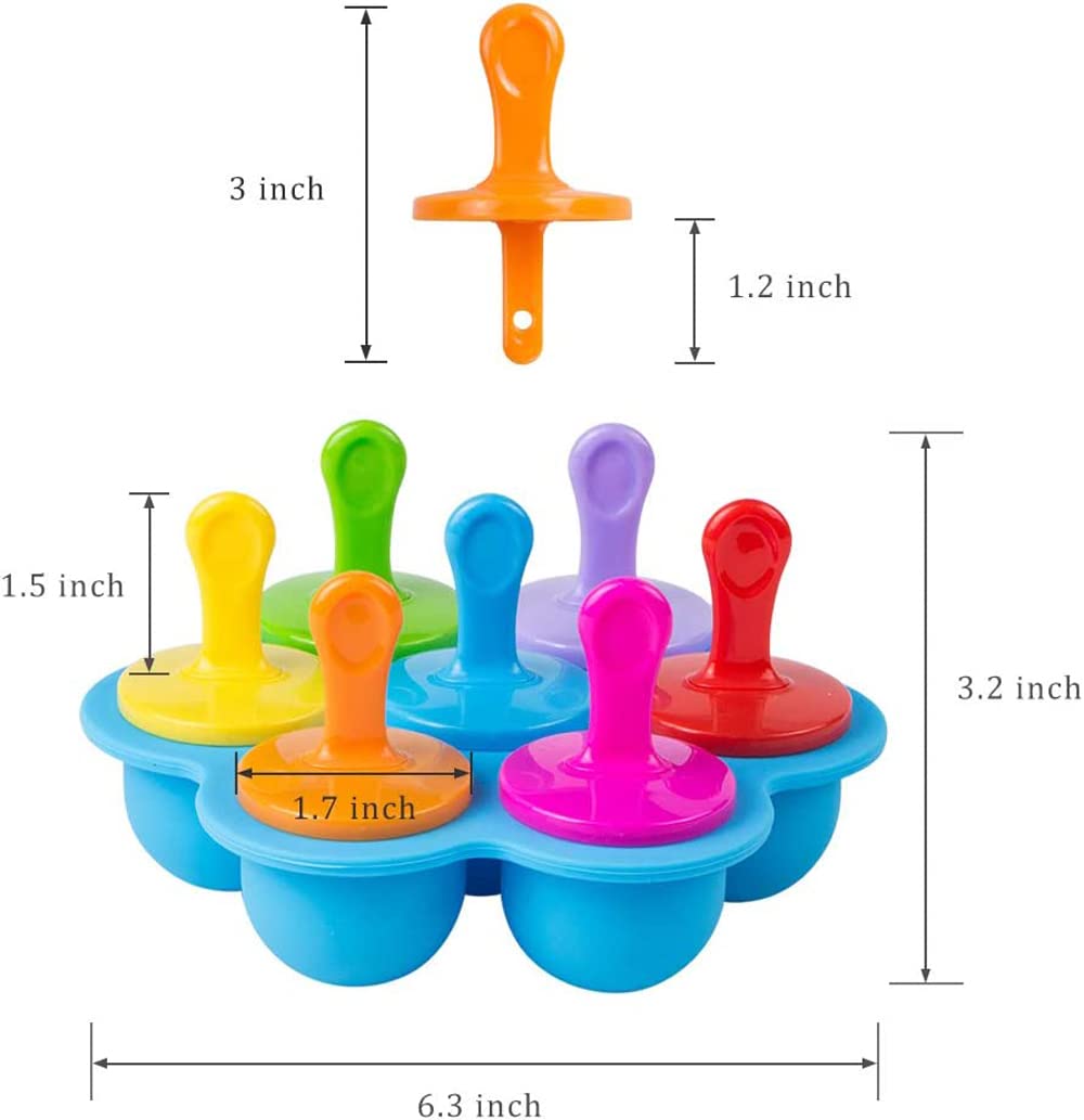 Silicone Baby Popsicle Molds BPA Free Non-Stick Ice Pop Maker Kids Ice Cream Multicolor (IC7-1)