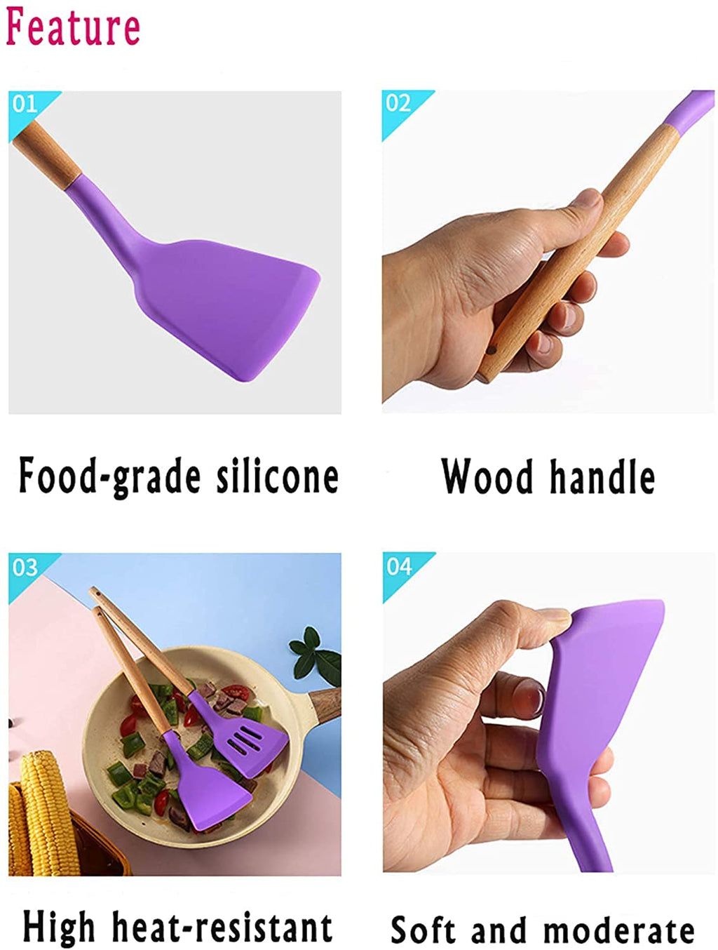 Wooden Handle Silicone Cooking Spoon
