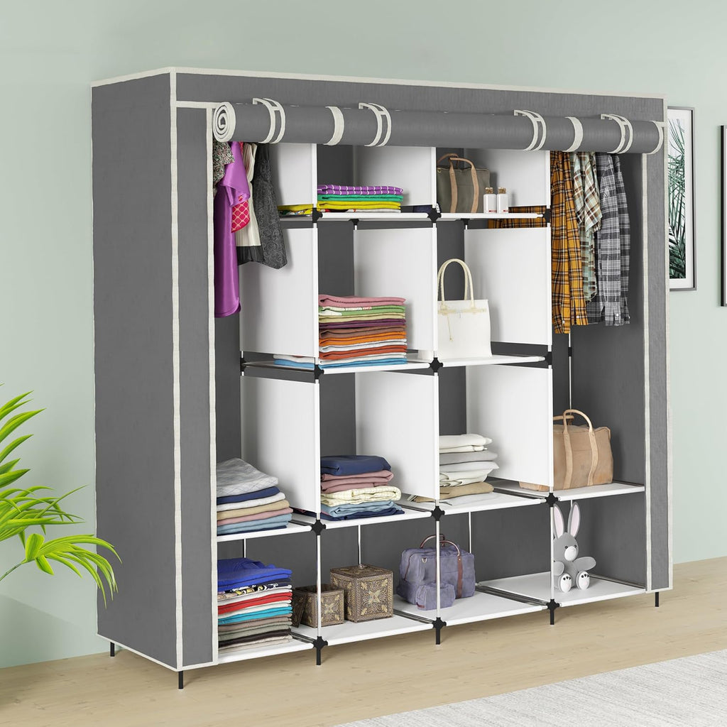 Shelves Fancy Layer Collapsible Wardrobe Portable Almirah Foldable Racks for Clothes Cupboard Cloth Organizer Non Rustable Iron and PP Plastic Cloth Wardrobe