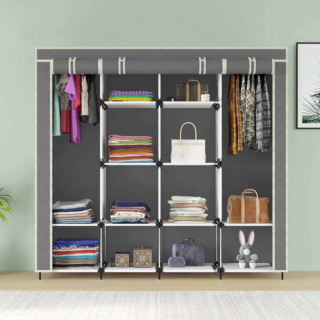 Shelves Fancy Layer Collapsible Wardrobe Portable Almirah Foldable Racks for Clothes Cupboard Cloth Organizer Non Rustable Iron and PP Plastic Cloth Wardrobe