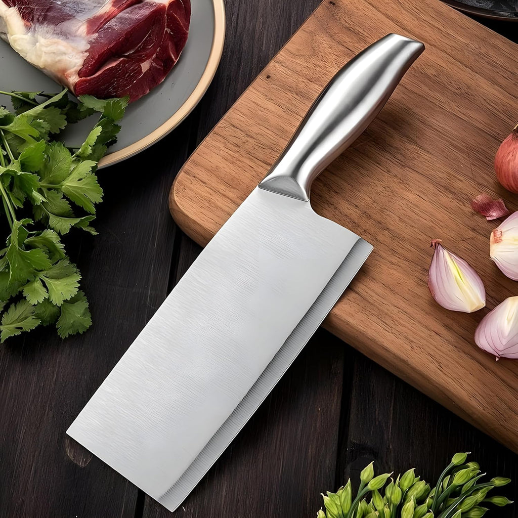 3 Piece Stainless Steel Knife Set Cleaver Butcher Chef Knife Razor Sharp & Durable for Kitchen & Meat Cutting CR3-KN